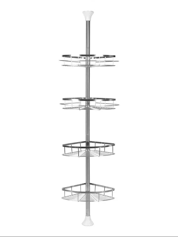 Telescopic Shower Shelf, Stainless Steel Corner Shelf with 4 Shower Baskets, Adjustable 110-280cm for Bathroom and Kitchen