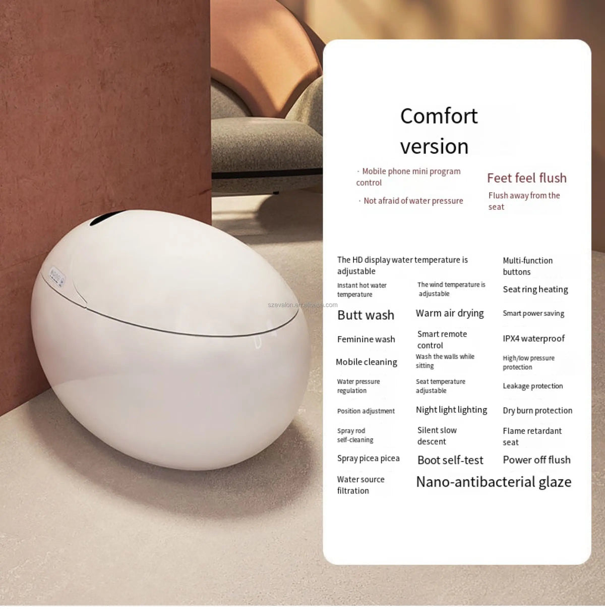 2023  New Modern Egg Shape Toilet Sanitary Ware Bathroom Ceramic Luxury Electric Intelligent Wc Smart Toilet Automatic