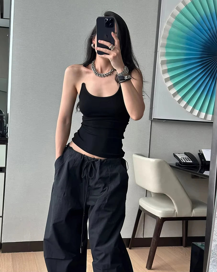 Women Ribbed Invisible Strap Tank Top Camis Tee