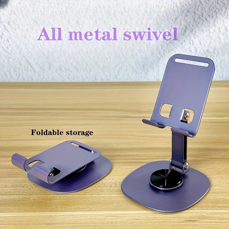 1 Foldable Metal Phone Stand - 360° Rotating Compact Holder for Smartphones, Tablets, Office & Travel Accessory