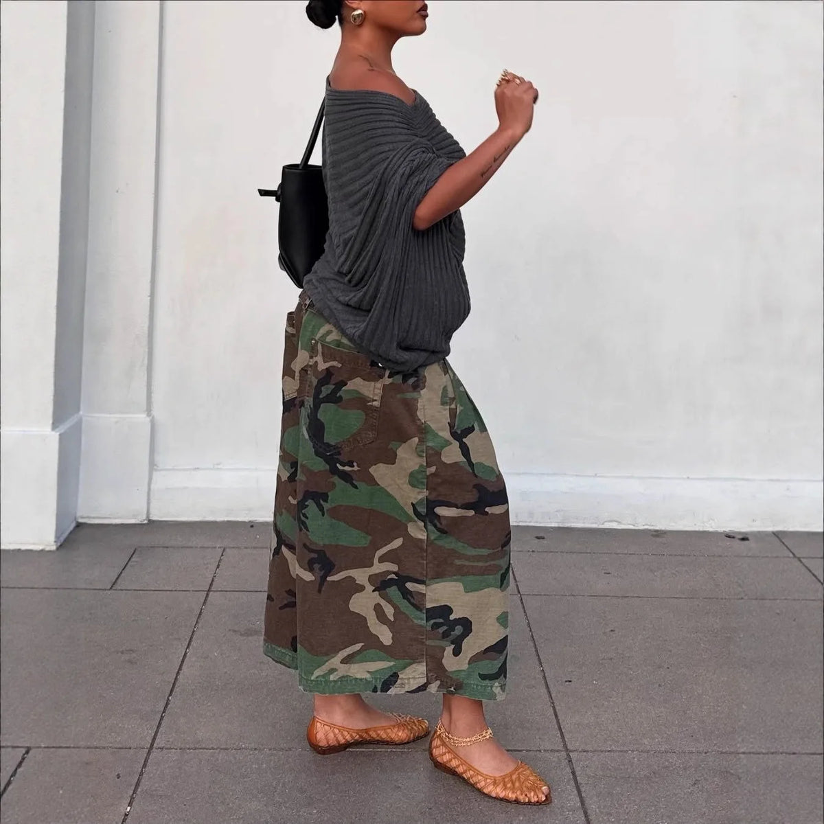 Women's Camouflage Wide Leg Pants Loose Casual High Waist Trousers Vintage Pockets Cropped Pants 2025 Streetwear Harajuku Capris