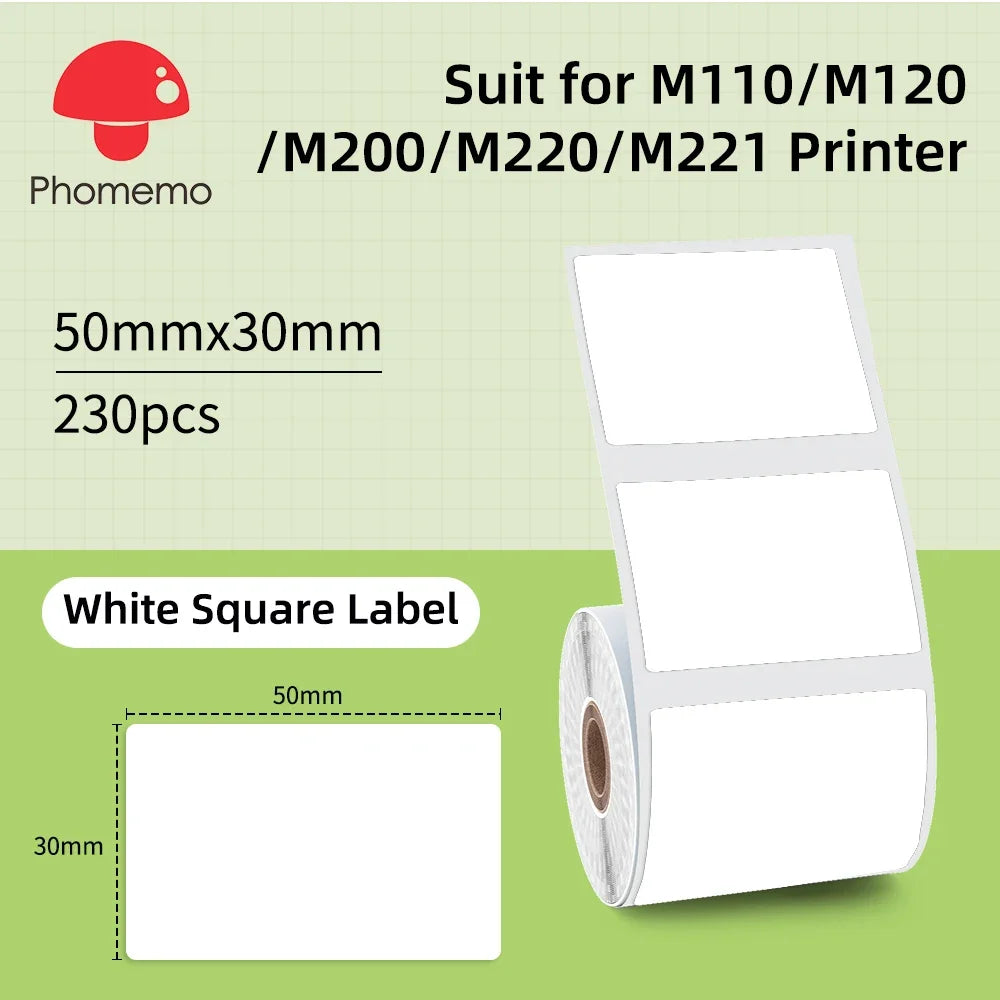 Label Sticker for Phomemo M110 M220 M221 M120 Mini Portable Printer 20-50mm Thermal Label Printer Stickers Pocket Labeling Maker