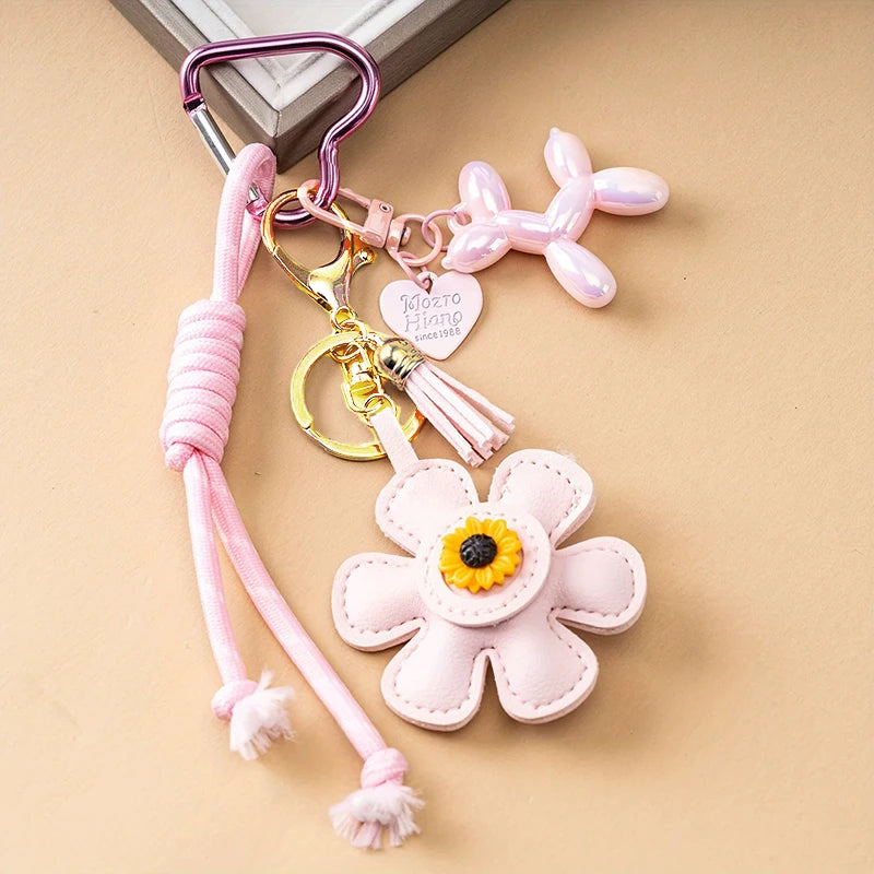 Creative Key Pendant Leather Sunflower Braided Rope Handing Pendant Girl's Bag Charms Women Keyring Hanging Ornament