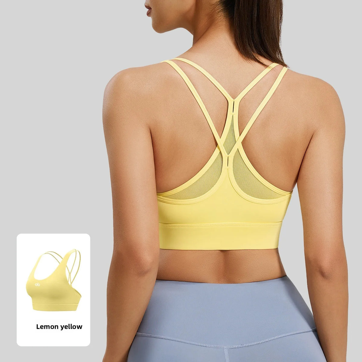Women U Neck Fitness Crop Top Crossback Sports Bra Fixed Cups Vest, Shockproof Gym Running Workout Yoga Top