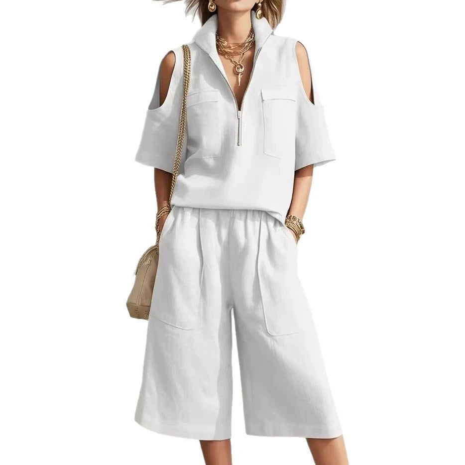 Two piece Women's clothing 2026 Summer New Fashion Loose Solid Short sleeved Top+elastic waist Pants Casual Clothing Sets