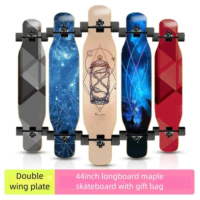 44-inch longboard skateboard for beginners, men, women, adults, professional double-kick dance board, youth maple wood four-whee