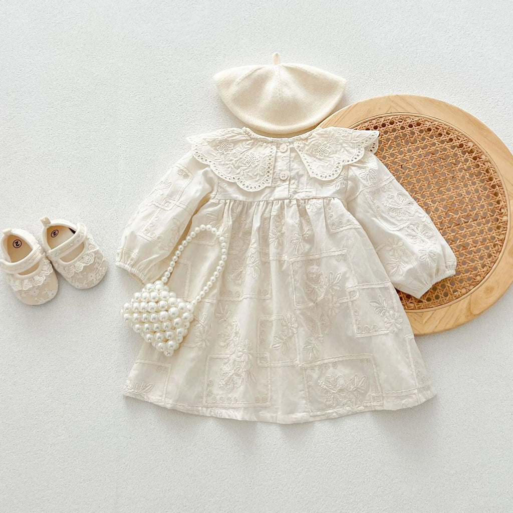 Autumn Newborn Infant Baby Girls Lace Lapel Romper Sister  Embroidery Dresses Muslin Rompers Kids Onepiece Fashion Baby Clothing