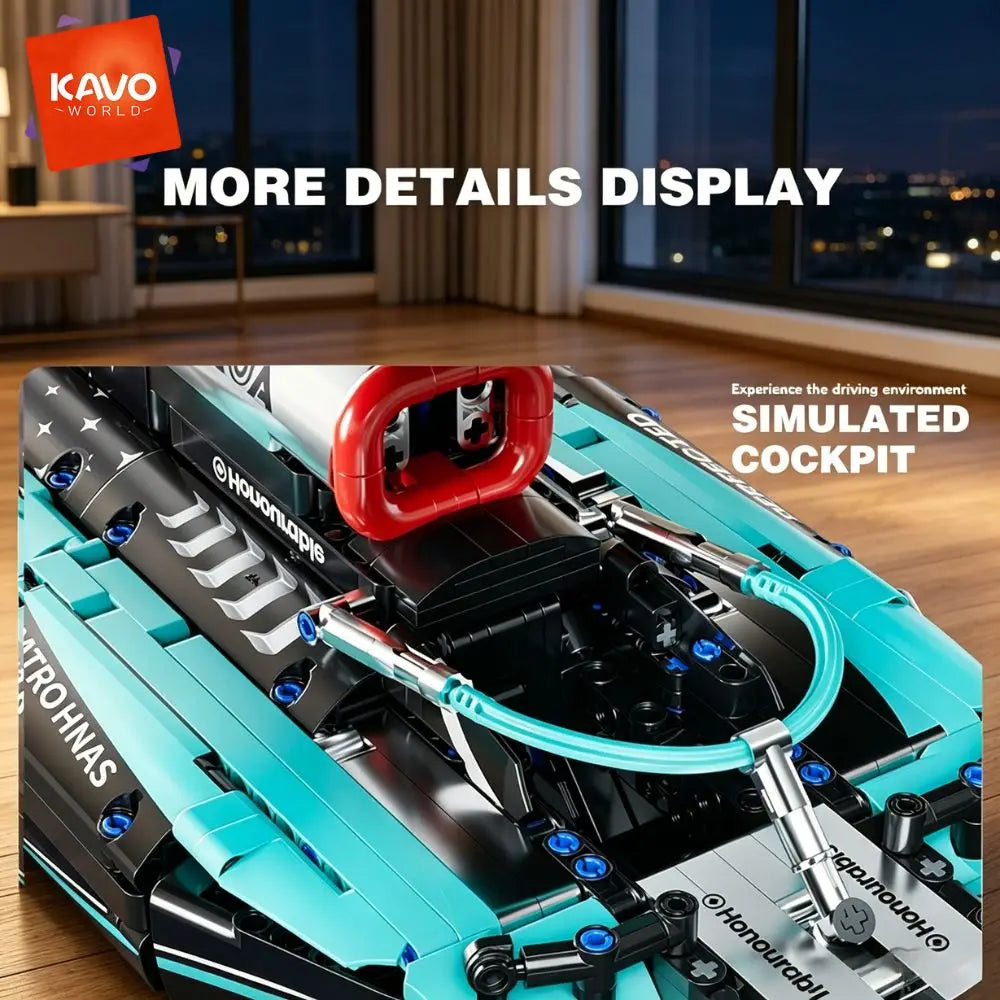 KAVOWORLD DIY Technical Champions Drift Racing Car Brick Model 1:8  Building Blocks Sports Car Puzzle Toys For Home Display Desktop Decor Interlocking Steering Mechanism Realistic Rear Wing Structure Birthday Christmas New Ye