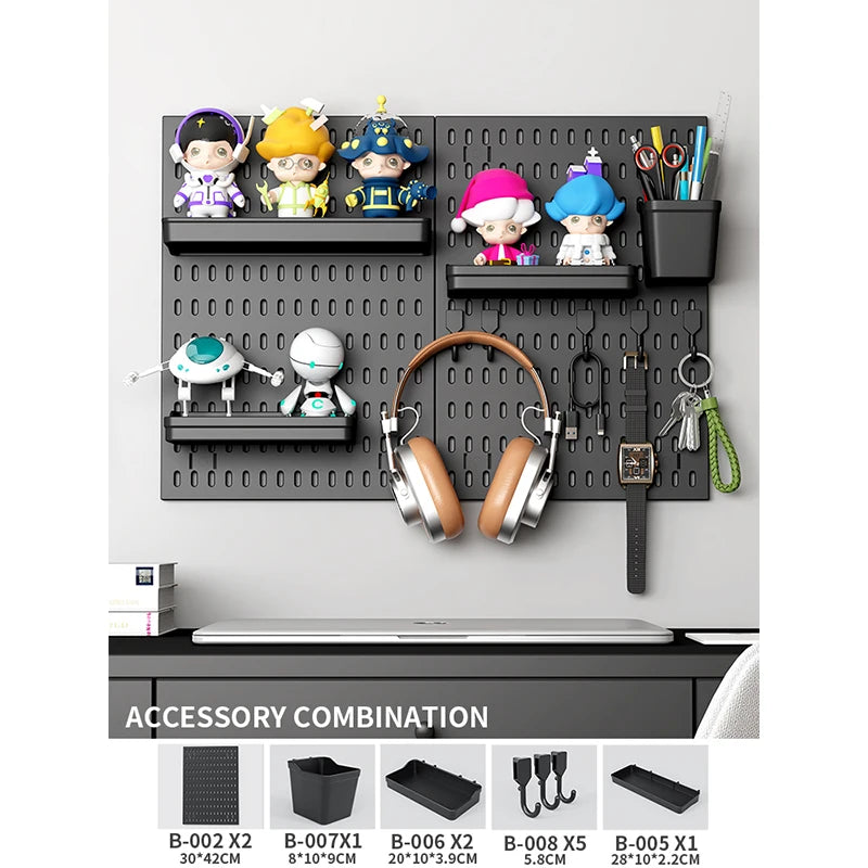 Study Room Pegboard with Shelves Tool Free Wall Grid Scratch Proof Easy to Install for Computer Desk Accessories
