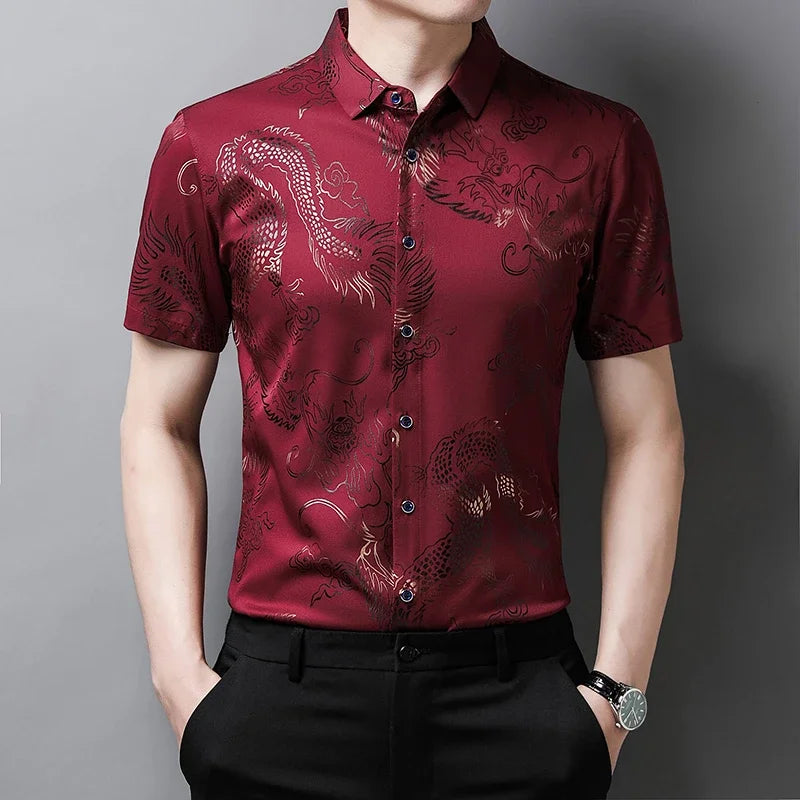 New Men's Casual Printed Short Sleeved Lapel Shirt for Summer Fashion Comfort No Ironing Wrinkle Resistant Top