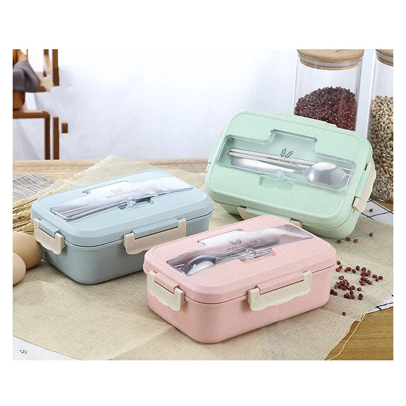 Microwave Lunch Box Wheat Straw Dinnerware Food Storage Container Children Kids School Office Portable Bento Box Lunch Bag