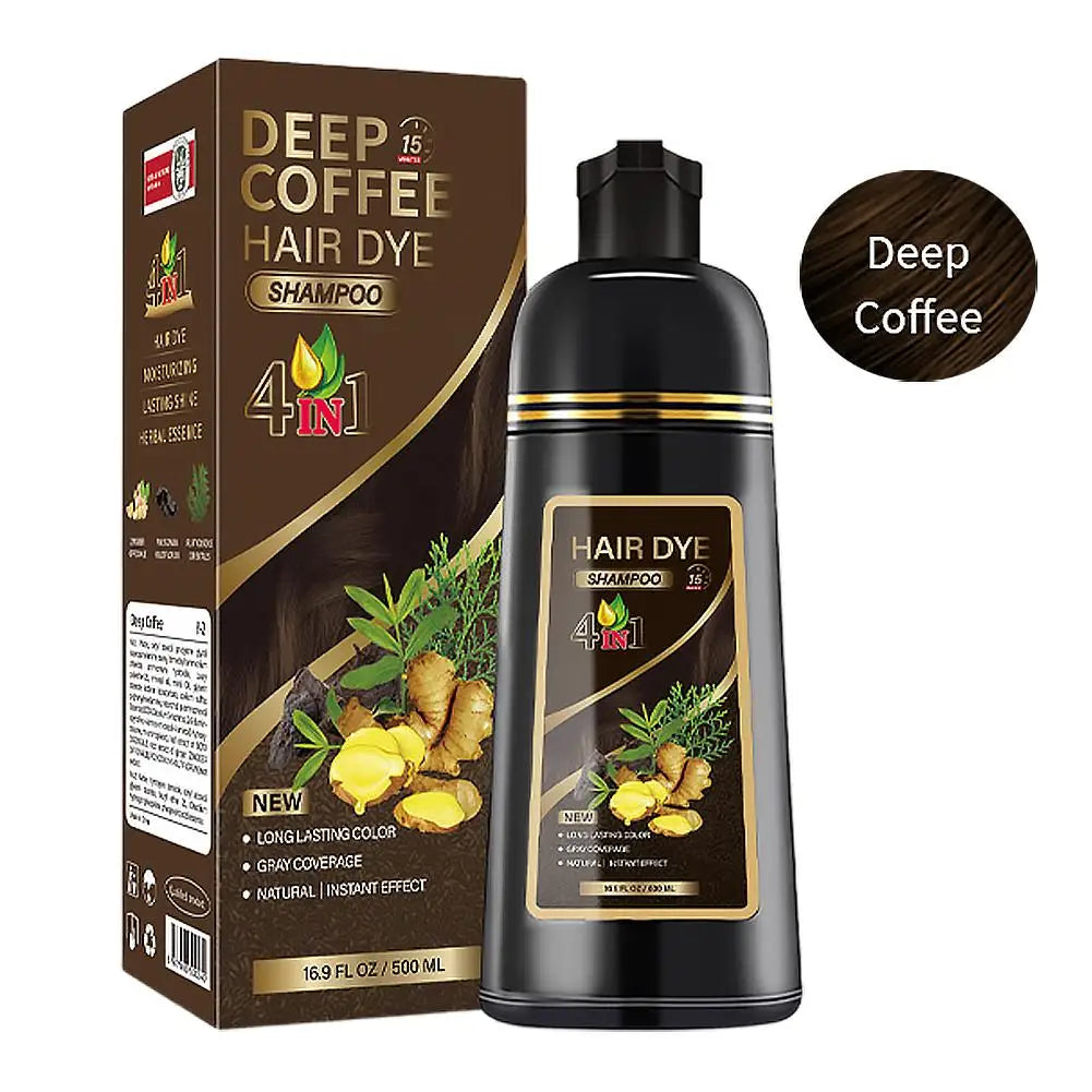 Black Brown Hair Dye Shampoo 500ml,4-in-1 Color Shampoo for Gray Coverage, Long-Lasting Natural Hair Coloring for Women Men