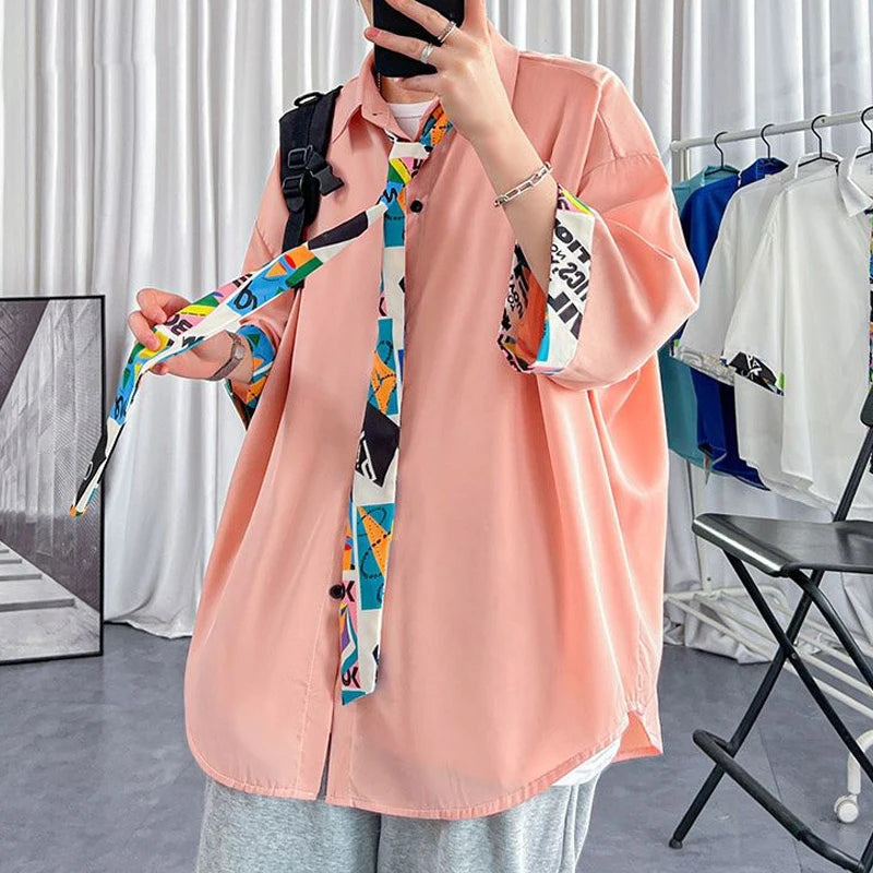 2023 Men's Clothing Short Sleeve Simplicity Man Handsome Loose Turn-down Collar Button Solid Fashion Casual Streetwear Shirts