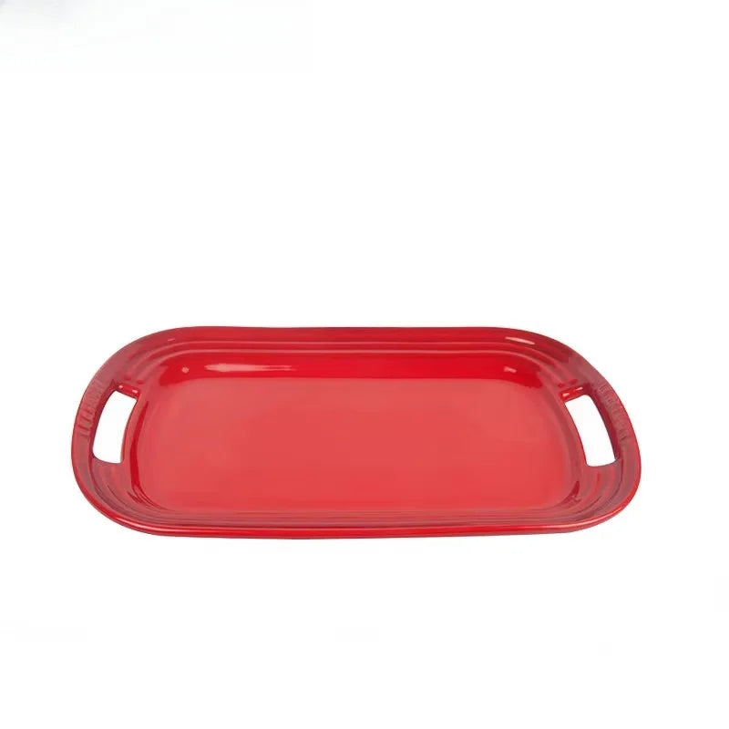 Porcelain Dinner Plates with Handle,Kitchen Deep Plate,Rectangle Underglaze Ceramic Serving Dish,Microwave Dishwasher Safe