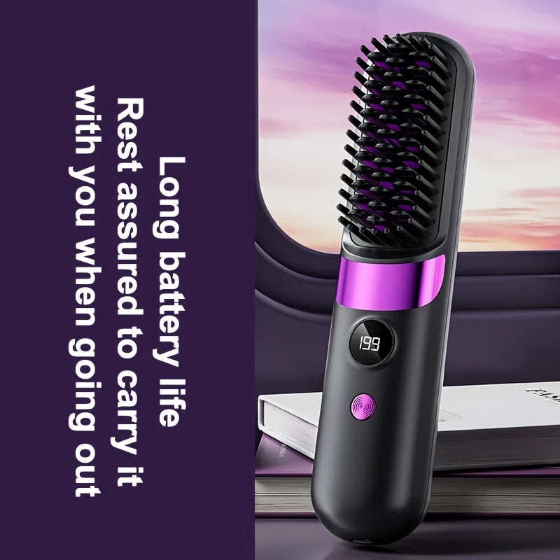 Portable Hair Straightener Brush USB Charging Cordless Hot Comb Ceramic Coating Ionic Anti Frizz Styling Tool