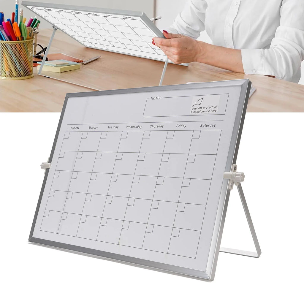 Calendar Whiteboard Dry Erase Calendar 30x40cm Double Sided Magnetic Desktop White Board Calendar Monthly Planner with Stand