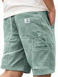 Men's Workwear Shorts Summer Casual Corduroy Loose Elastic Waist Multi-Pocket Leisure Pants Embroidery Retro Style Male Trousers
