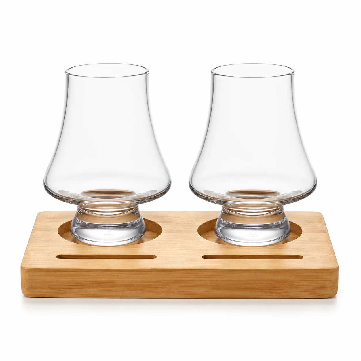 Whiskey Tasting Glasses Set of 2 with Black Walnut Wood Base, 8.5 oz Crystal Glasses with Label Slots