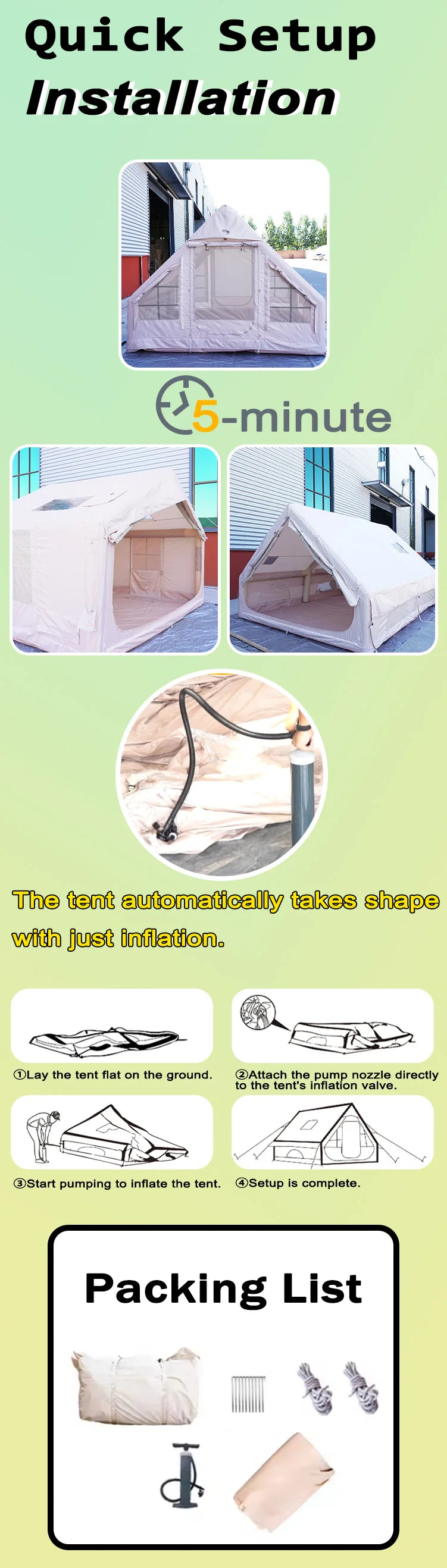 Camping Tent, 16 sq.m Poly-Cotton Glamping Air Tent, 6-8 Person Instant Setup Waterproof Four Season Family Cabin Tent