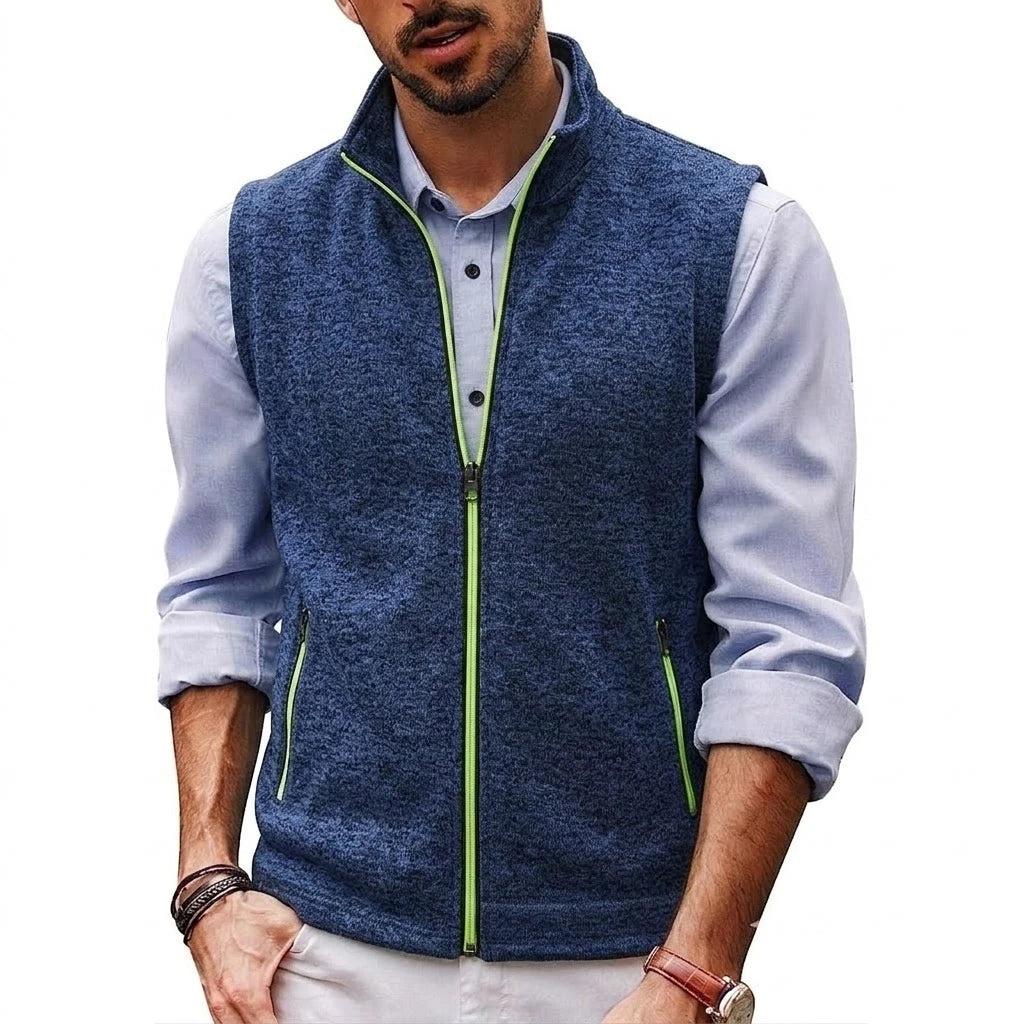 Autumn Men's Stand Collar Vest Zip Casual Knitted Sweatshirts Sleeveless Jacket Winter Warm Outerwear with Pockets Streetwear
