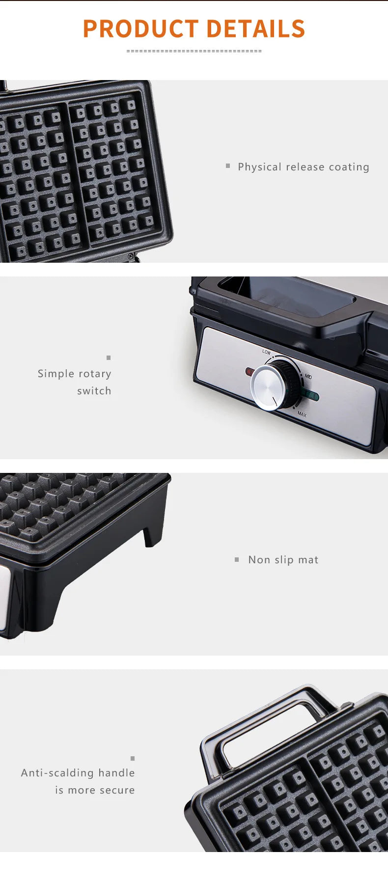 Electric Waffle Maker 2-Gram Non-Stick Commercial Waffle Maker 1500W 220V