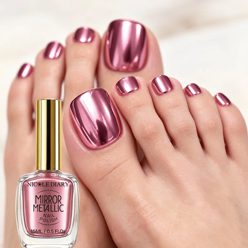 NICOLE DIARY 15ml Metallic Nail Polish Iridescent Flash Gloss Finish Quick Air Dry No Lamp Cure High Pigment Easy Application