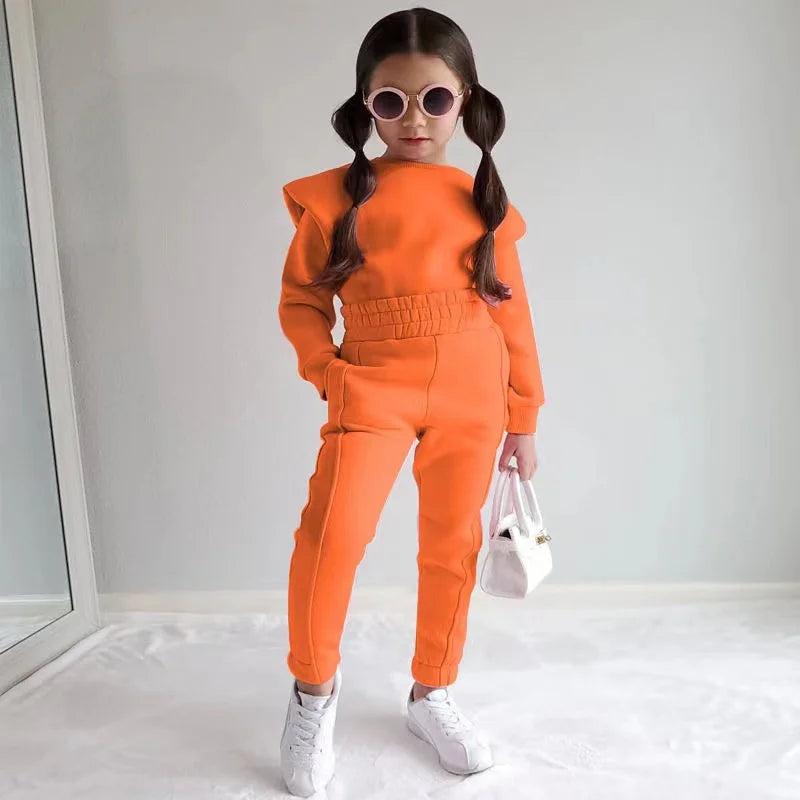 2024 Children's New Clothing For Girls Autumn And Winter Candy Color Fashion Long-sleeved Hoodie Pants Two-piece Set