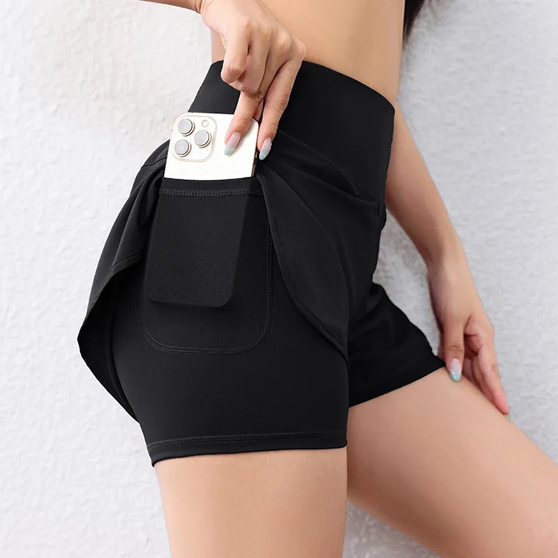 Quick-Drying Women's Running Shorts Sports Layer Elastic Waist Active Sports Shorts with Pockets yoga Shorts