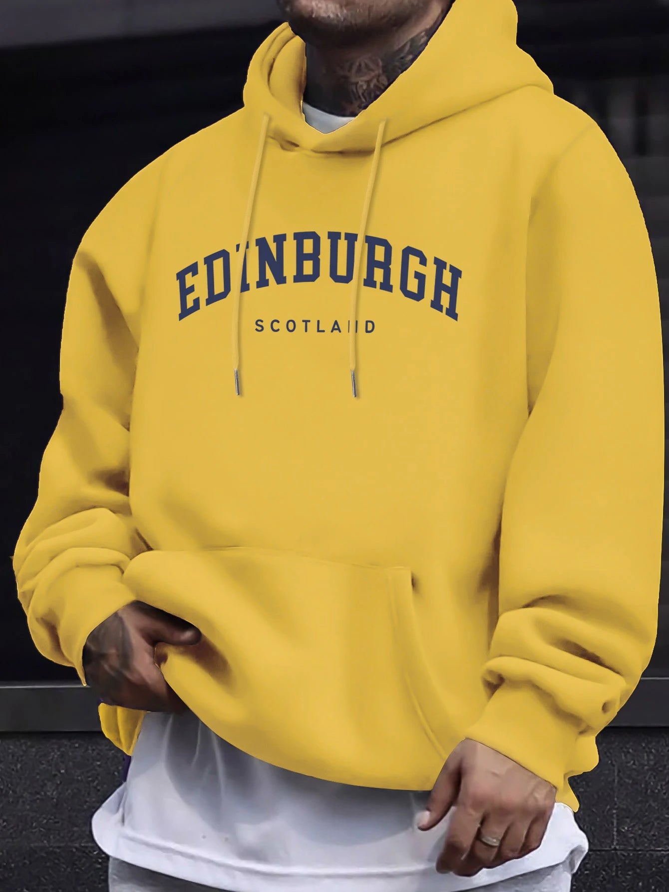 Edinburgh Scotlano Letter Prints Fleece Comfy Tops Man Loose Fashion Sweatshirts Sports Autumn Hoodie Simple Casual Streetwear