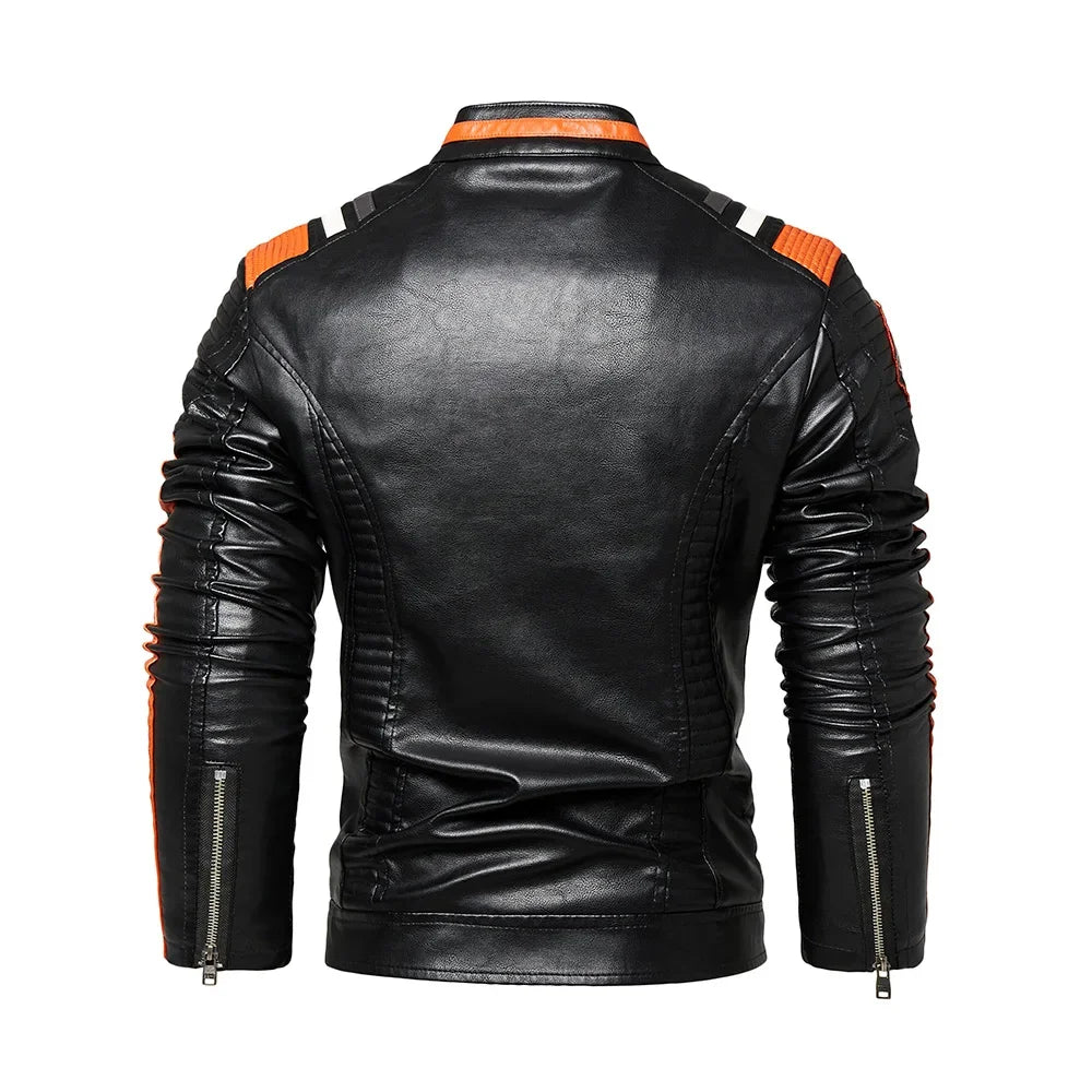 Spring Outdoor Casual Motor Biker PU Leather Jacket Men Fashion Leather Jacket Men Autumn Motorcycle Slim Fleece Jacket Coat Men