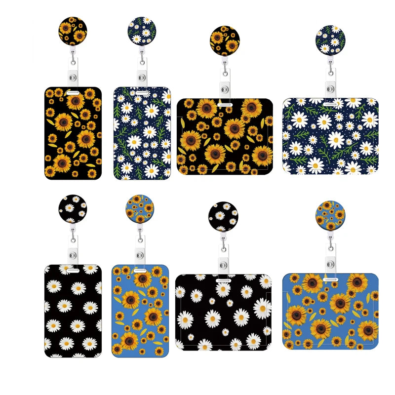 Flower Retractable Buckle Card Holder Women Business Badge Case Reel Clip Girls Cardholders Doctors Nurses Hang Credential holde