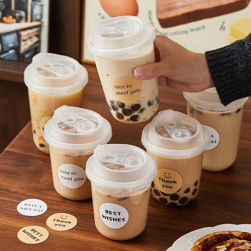 10pcs Transparent Coffee Cups With Lids U-shaped Disposable Cups For Hot Drink Milk Tea Takeaway Beverage Cups B.H