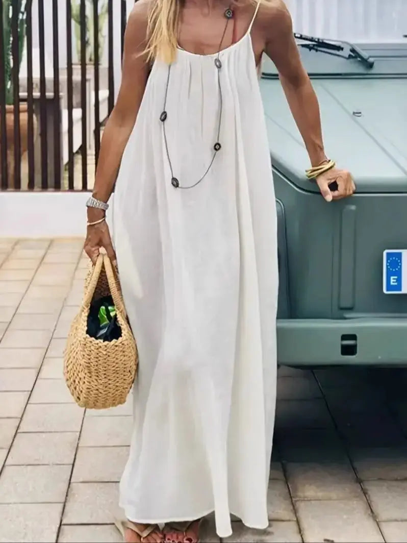 2026 Spring Summer Temperament Suspender Women Dress Backless Loose Maxi Dress Elegant Versatile Big Swing Beach Long Dress