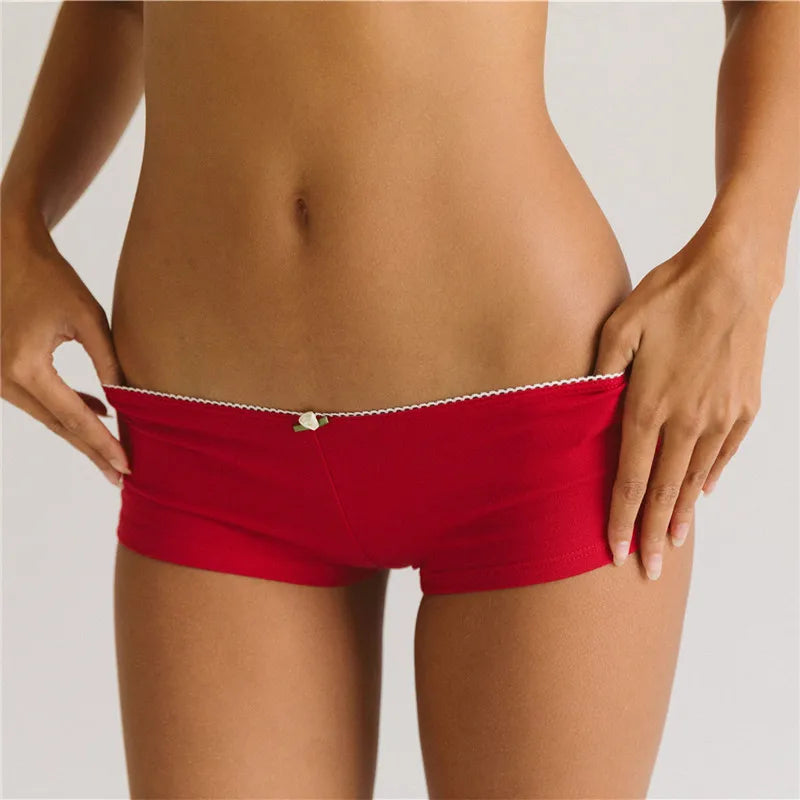 Gaono Coquette Aesthetic Boyshort Panties Women Mini Flower Bow Lace Edge Soft Cotton Mid Rise Briefs Cute Vintage Intimates