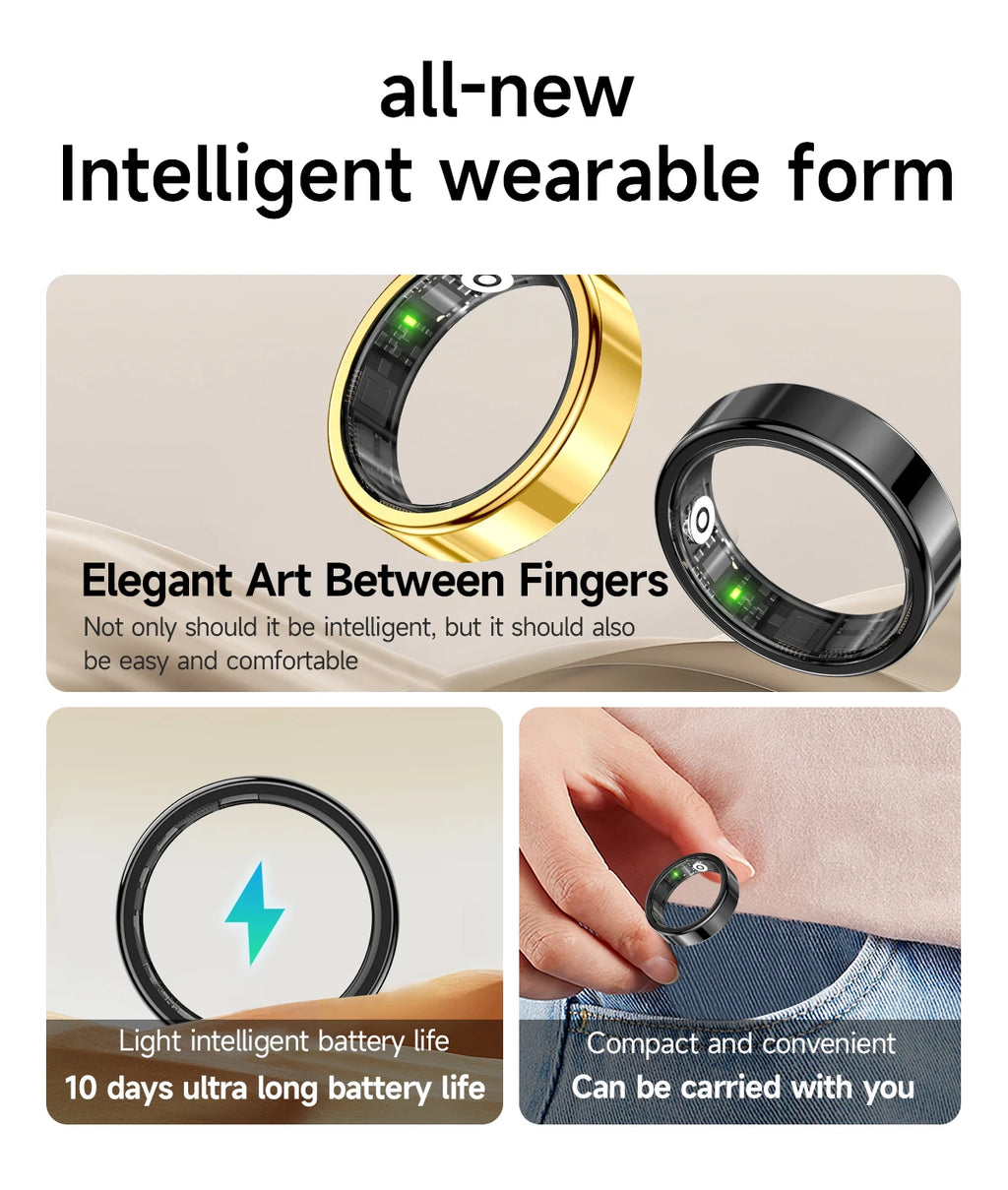 R09 Smart Ring Men Women with Charging Case Heart Rate Blood Oxygen Skin Temperature Monitor Waterproof For Android iOS R12