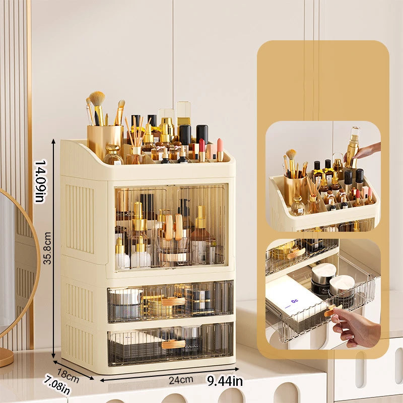 Makeup Drawer Organizer with Divided Compartments, Suitable for Dressing Table/Bathroom, for Organizing and Storing Household Items on the Desktop, Dust-Proof and Easy to Clean, Simple White Design, Stackable Makeup Drawer Bo