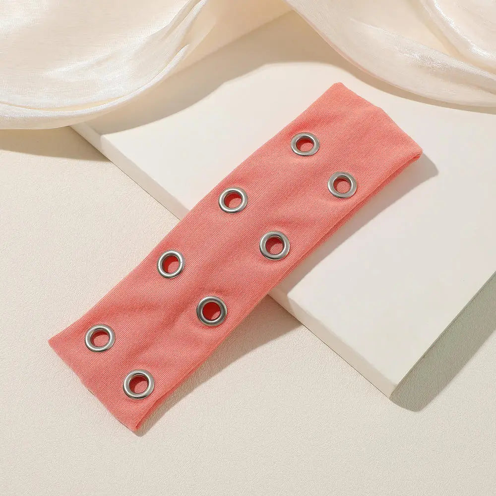 Y2K Girl Hollowed Out Wide Elastic Headband With Eyelets Punk Headwrap Rock Grunge Stretchy Headbands for Women Hair Accessories