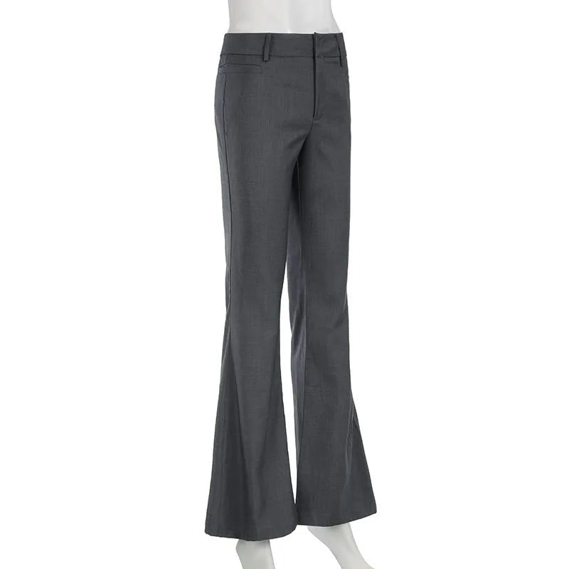 American Low Waist Bell Bottoms Y2K Fashion Streetwear Slim Wide Leg Pants Spring New Simple Basic Solid Ladies Suit Trousers