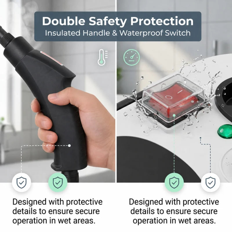 Home Steam Cleaning Machine 2500W Power 3BAR High Pressure 15s Quick Steam Generation 6‑Gear Steam Adjustment 1200CC Transparent Water Tank for Kitchen Bathroom Glass Tile Car Interior Complete Accessory Kit