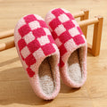 Fashion Retro Checker Women's Winter Warm Home Slippers Couple Indoor Bedroom Plush Anti-slip Soft Sole Leisure Shoes Men