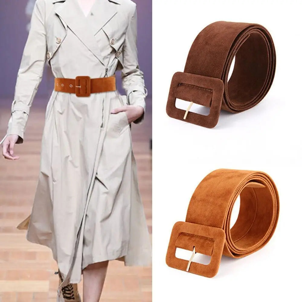 Fashion Women Velvet Belts Jeans Retro Wild Waistbands Strap Square Pin Buckles Belts