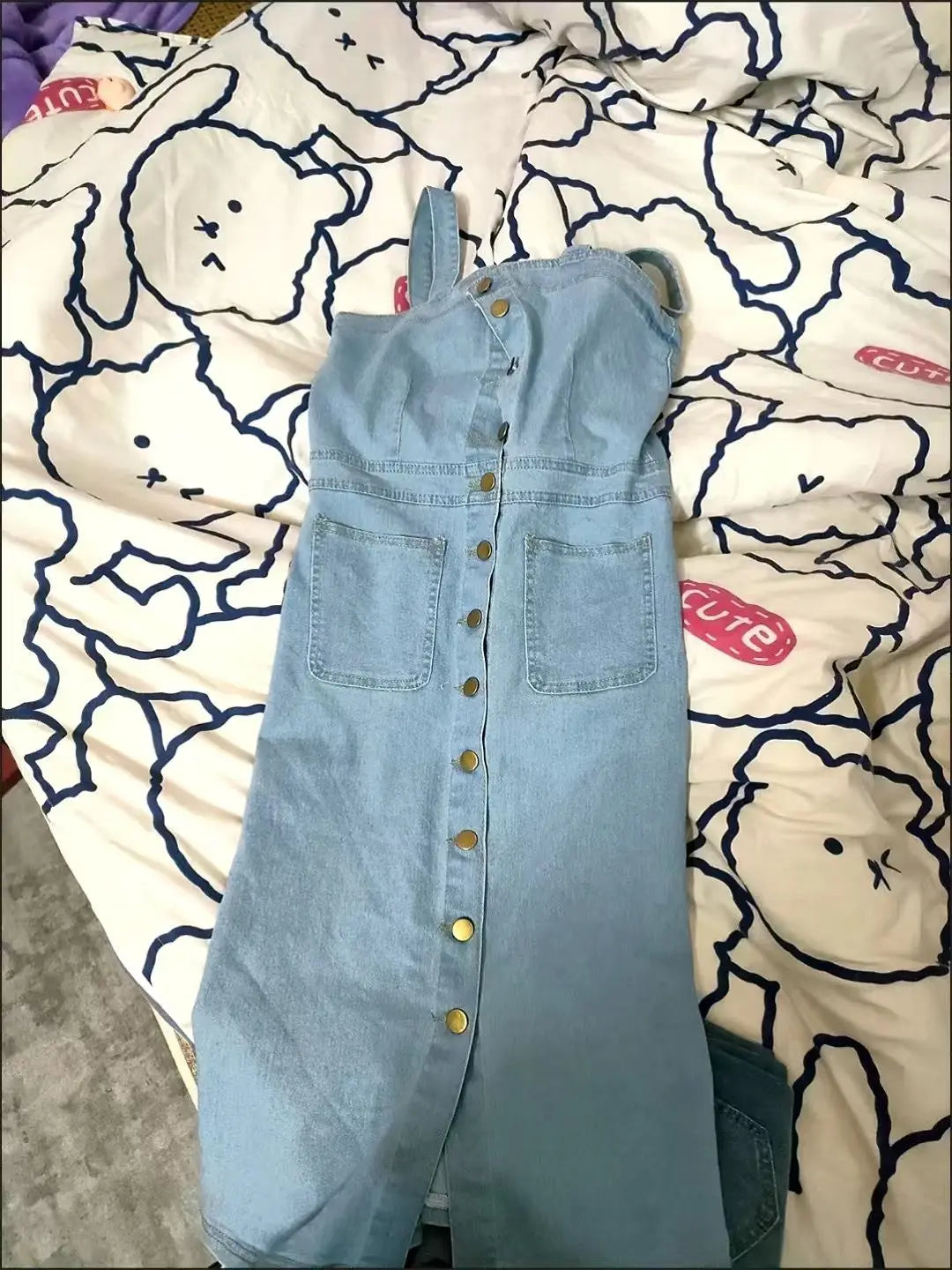Denim Dress Sexy Style New Arrival Ins Strap Waist Single Breasted Stitching Female Bodycon Midi Dresses Female Vestidos