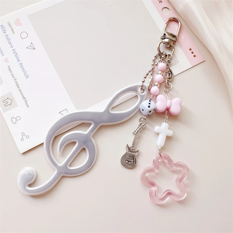 Y2K Music Themed Bag Charm Ribbon Bow Heart Keychain ItaBag Backpack Hanging Decor Ornament Accessory Gift For Teenage Girls