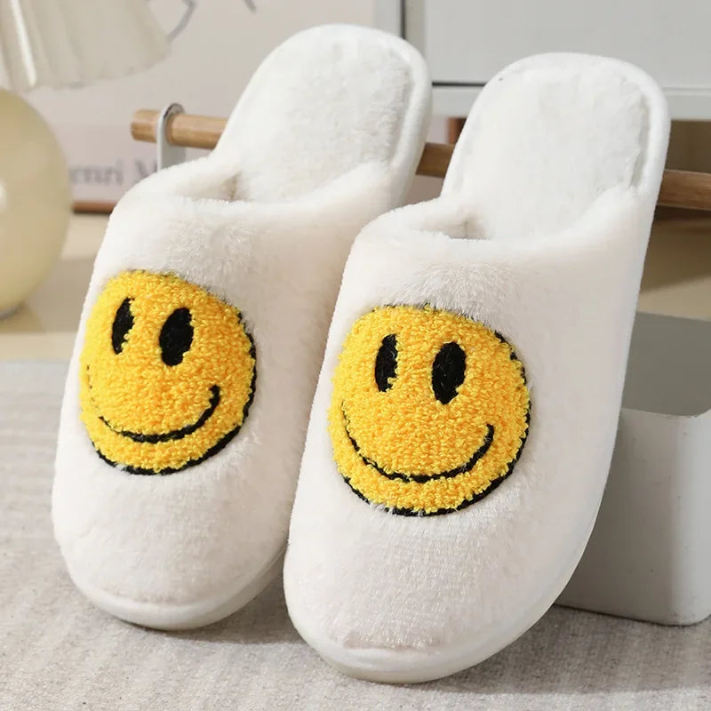 Fuzzy Smile Face Women man Slipper Kawaii Cartoon Plush Contton Indoor Funny Cute Winter Warm Floor house Home Non slip Shoes