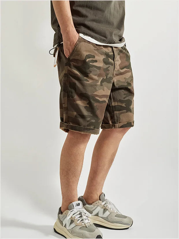 Summer New Camouflage Workwear Shorts Loose Men's Fashion Brand American Retro Casual Multi-Pocket Shorts Polyester Fiber