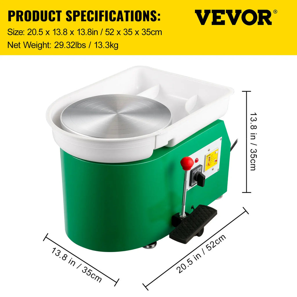SucceBuy Electric Pottery Wheel Machine 28cm 350W Manual Handle Foot Pedal for School Ceramic Clay Working Forming DIY Art Craft