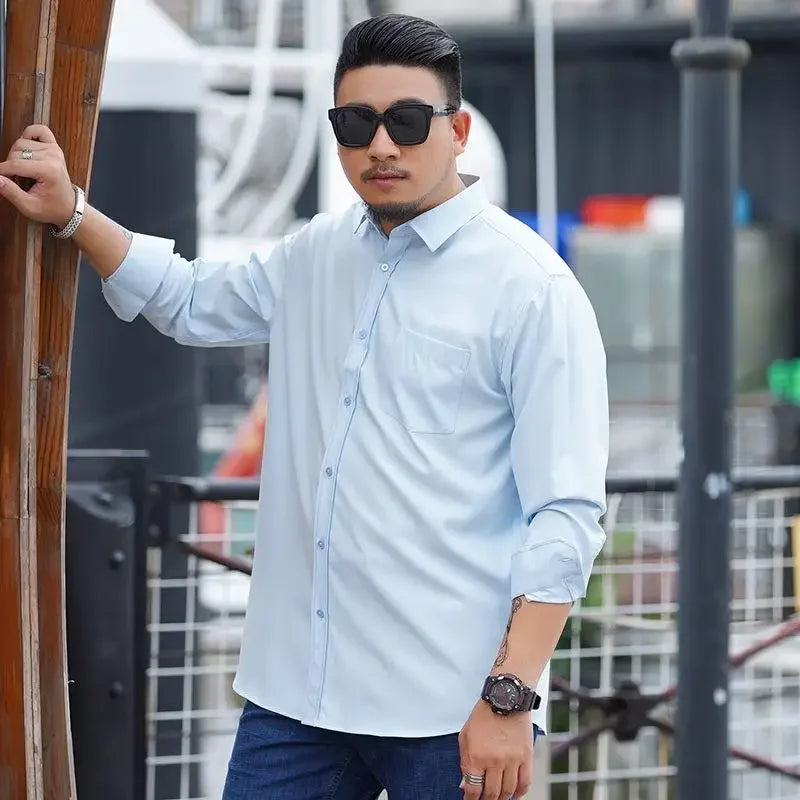Plus Size 12XL 10XL Men's Shirts Long Sleeves Work Formal Shirt Anti-Wrinkle Classic Business Pocket Tops Male Clothing 90-190KG