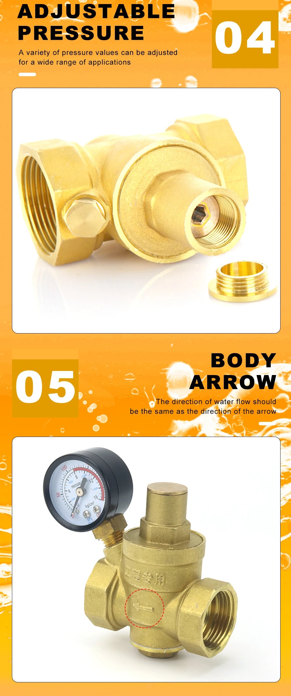 DN15 DN20 DN25 Brass Water Pressure Reducing Maintaining Valve 1/2" 3/4" 1" Adjustable Relief Valve With Gauge Meter