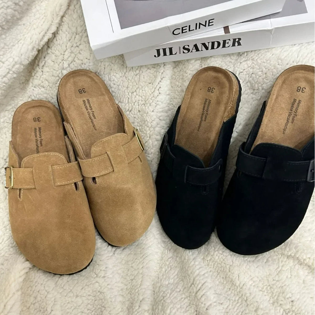 New Summer Cork Clogs Slippers Sandals Classic Soft Footbed Suede Sandals With Arch Support Adjustable Buckle Sandals