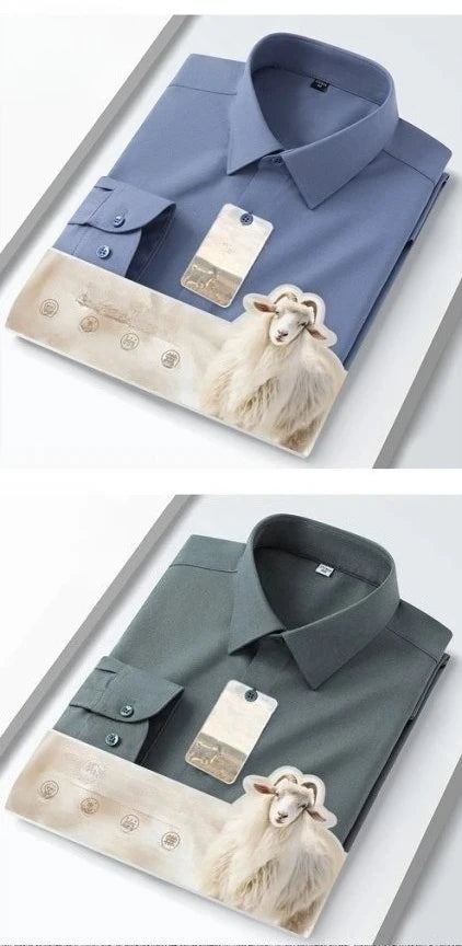 New in Shirt High Quality Solid Color Wool Long Sleeve Shirts for Men Slim Fit Formal Shirt Soft White Business Casual Clothes